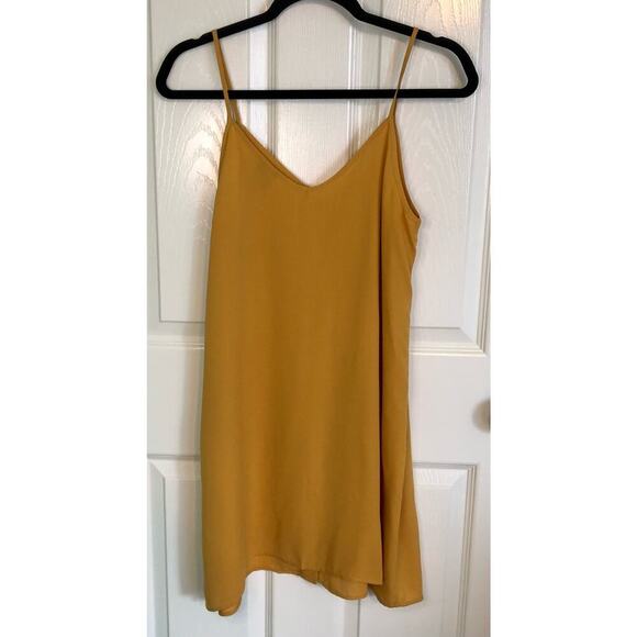 Paper Crane Women's Small Spaghetti Strap Golden Yellow Dress Button Front - Picture 5 of 5